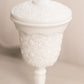Vintage White Milk Glass Daisy & Button Pedestal Lidded Dish