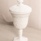 Vintage White Milk Glass Daisy & Button Pedestal Lidded Dish
