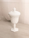 Vintage White Milk Glass Daisy & Button Pedestal Lidded Dish