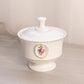 Vintage White Milk Glass Footed Hand Painted Floral Lidded Dish