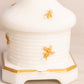 Vintage White Milk Glass Lidded Bee Dish with Gold Tone Accents