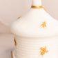 Vintage White Milk Glass Lidded Bee Dish with Gold Tone Accents