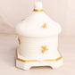 Vintage White Milk Glass Lidded Bee Dish with Gold Tone Accents