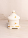 Vintage White Milk Glass Lidded Bee Dish with Gold Tone Accents