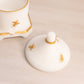 Vintage White Milk Glass Lidded Bee Dish with Gold Tone Accents