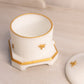 Vintage White Milk Glass Lidded Bee Dish with Gold Tone Accents