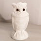 Vintage White Milk Glass Owl Lidded Dish with Purple Eyes