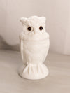 Vintage White Milk Glass Owl Lidded Dish with Purple Eyes