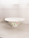 Vintage White Milk Glass Rose and Lattice Floral Ruffled Bowl