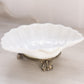 Vintage White Milk Glass Shell Dish with Silver Tone Metal Base