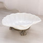 Vintage White Milk Glass Shell Dish with Silver Tone Metal Base
