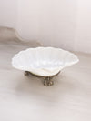 Vintage White Milk Glass Shell Dish with Silver Tone Metal Base