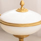 Vintage White Opaline Glass Lidded Dish with Gold Tone Accents