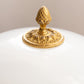 Vintage White Opaline Glass Lidded Dish with Gold Tone Accents