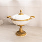 Vintage White Opaline Glass Lidded Dish with Gold Tone Accents