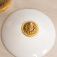 Vintage White Opaline Glass Lidded Dish with Gold Tone Accents