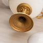 Vintage White Opaline Glass Lidded Dish with Gold Tone Accents