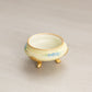 Vintage Yellow Ceramic Blue Floral 3-Toed Salt Cellar