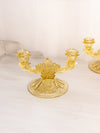 Vintage Yellow Gold Glass Daisy & Button Double Candleholder