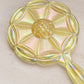 Vintage Yellow Iridescent Glass Charlotte's Web Handled Flower Mirror