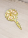 Vintage Yellow Iridescent Glass Charlotte's Web Handled Flower Mirror