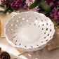 White Circular Woven Ceramic Basket Bowl Made in Italy