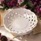 White Circular Woven Ceramic Basket Bowl Made in Italy