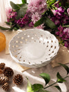 White Circular Woven Ceramic Basket Bowl Made in Italy