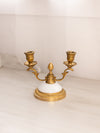Vintage White Opaline Glass Double Candleholder with Gold Tone Accents