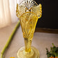 Vintage Tall Yellow Glass Dalzell Viking Fan & Diamond Vase