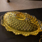 Vintage LE Smith Oval Yellow Glass Lidded Hobnail Butter Dish