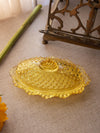Vintage LE Smith Oval Yellow Glass Lidded Hobnail Butter Dish