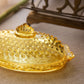 Vintage LE Smith Oval Yellow Glass Lidded Hobnail Butter Dish